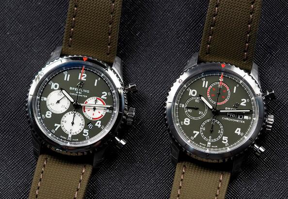 The green dials endow these two watches the military style.