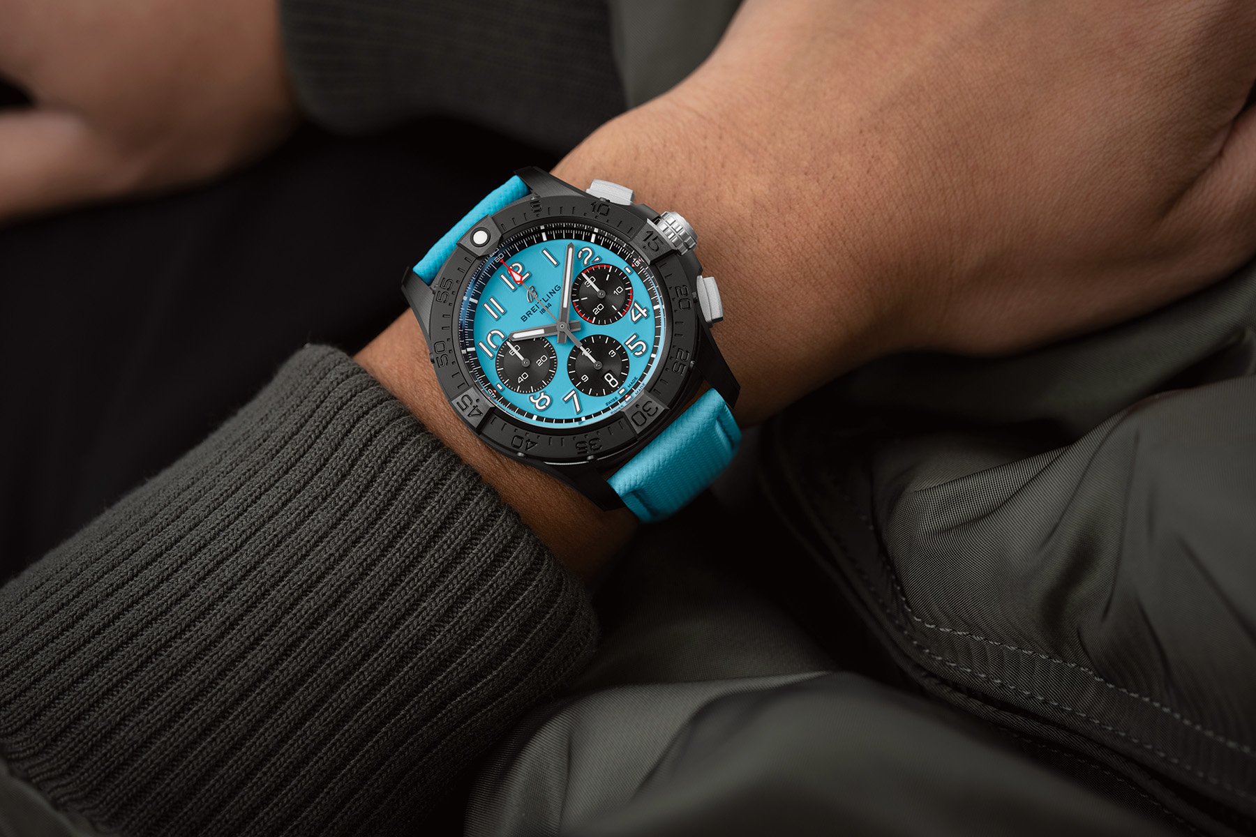Luxury Replica Breitling Avenger B01 Chronograph 42 Night Mission in Sand and Turquoise